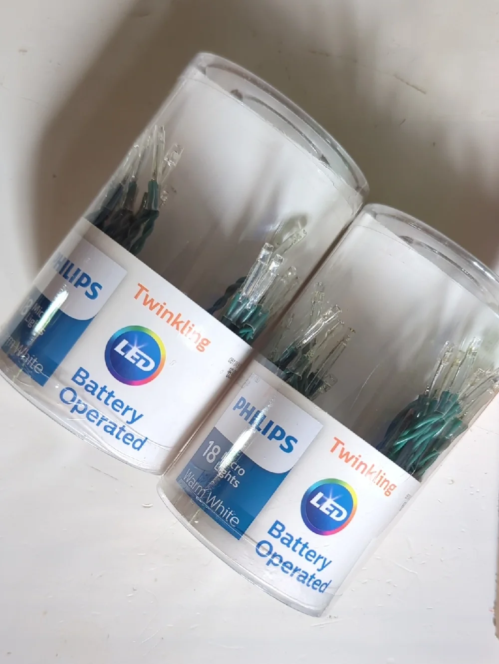 New Philips LED Micro String Lights in Warm White with Green Wire Set Of Two